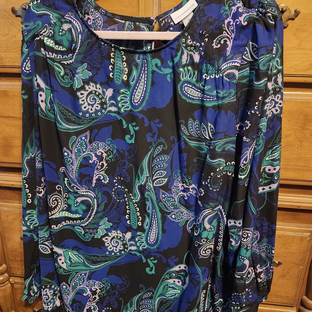 Elegant Paisley Women's Blouse - Black and Blue